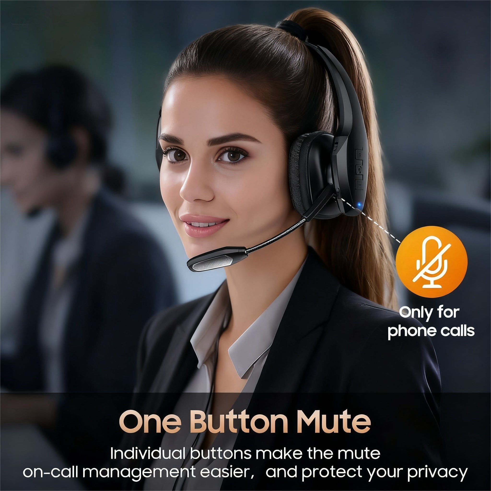 Wireless  with Mic,Bluetooth Headset with Dual Noise Cancelling Microphone & Mute Button, 55Hrs Working Time PC Headset for Cell Phones, Computer, Truck Driver Audio Headphone